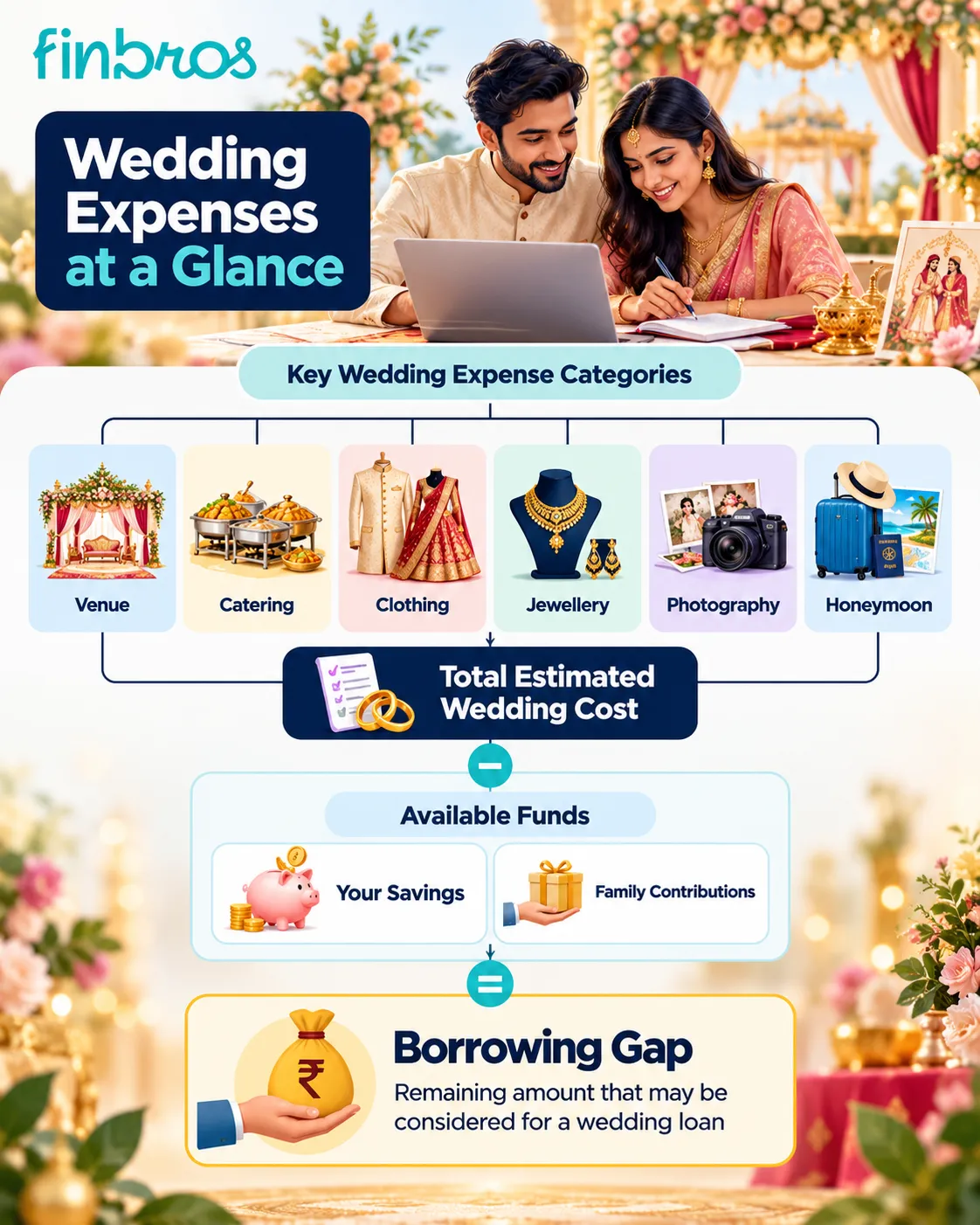 Wedding funding options comparison covering borrowing less, savings, family contribution, fixed EMI loan and credit card